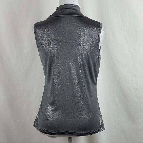Carrie Allen Metallic Silver Mock Turtleneck Maximalist Party Top NWOT Size L - Picture 5 of 11